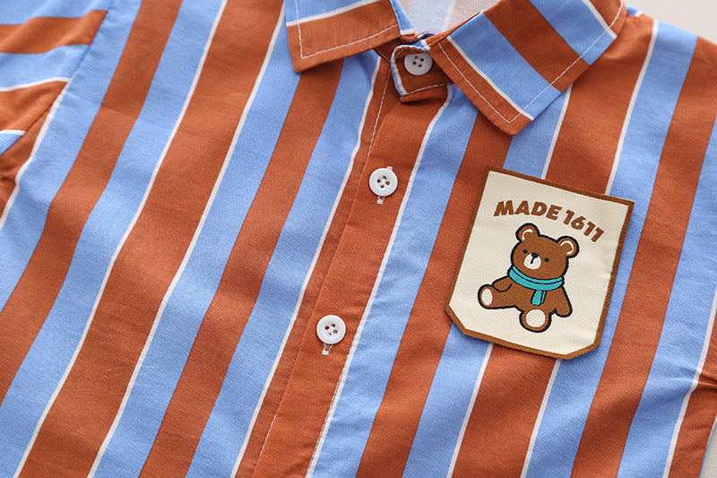 Orange & Blue Boys Striped Shirt & Shorts