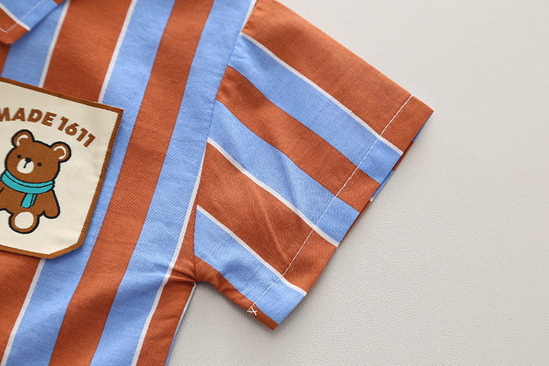 Orange & Blue Boys Striped Shirt & Shorts