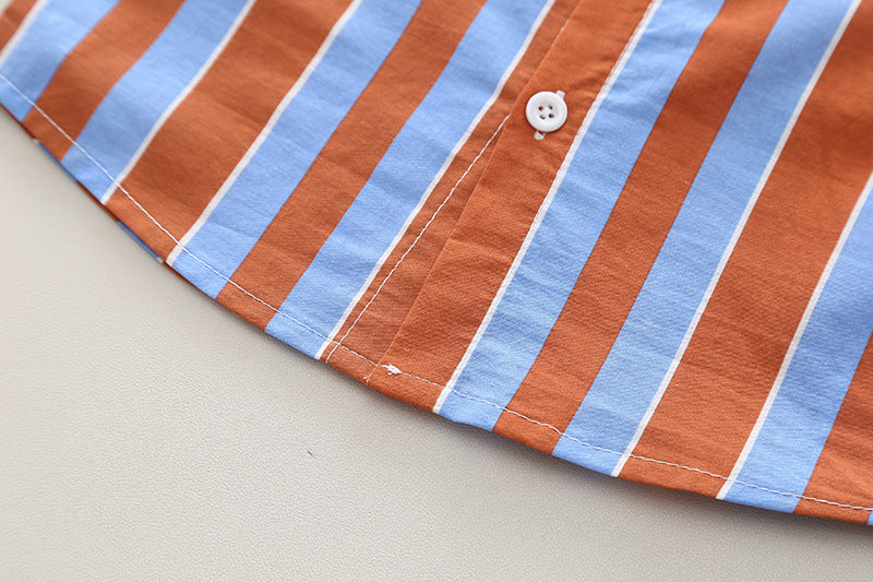 Orange & Blue Boys Striped Shirt & Shorts