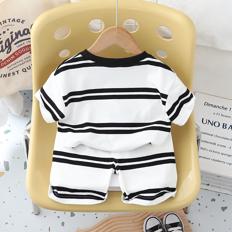 Boys Striped Pure Cotton T-shirt with Shorts