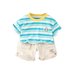 Boys Striped Pure Cotton T-shirt with Shorts