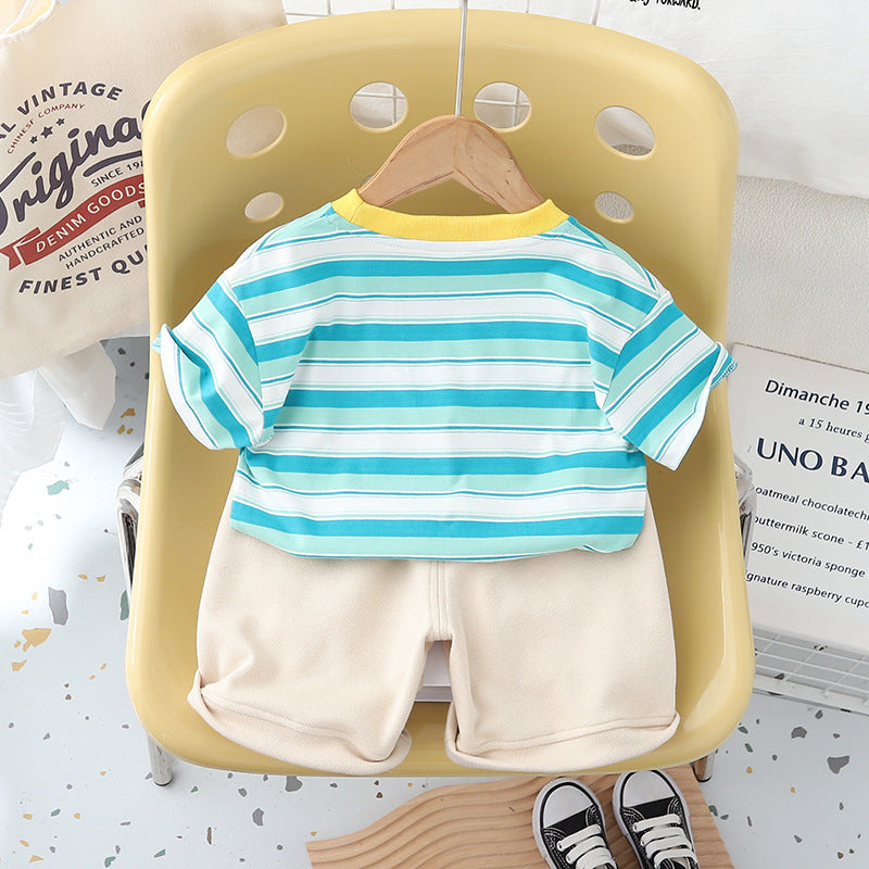 Boys Striped Pure Cotton T-shirt with Shorts