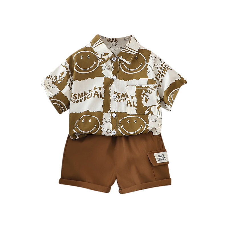 Boys Printed Pure Cotton Shirt with Shorts