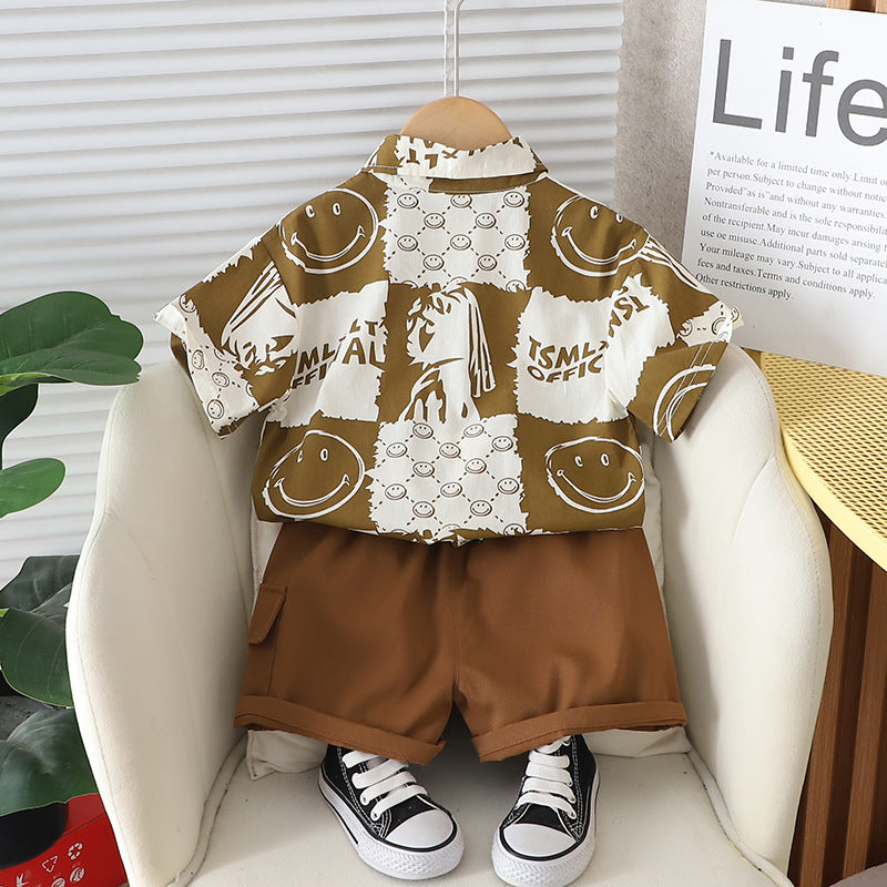 Boys Printed Pure Cotton Shirt with Shorts