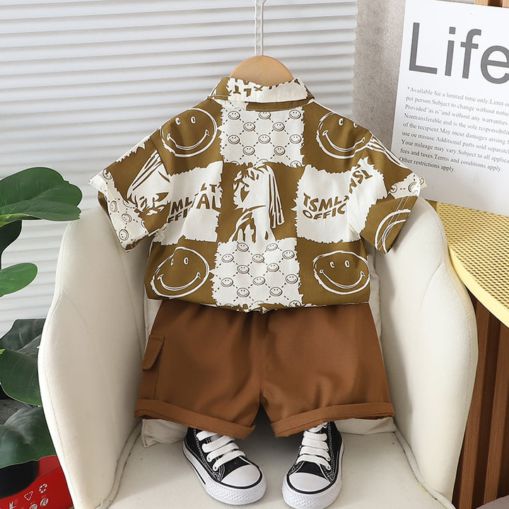 Boys Printed Pure Cotton Shirt with Shorts