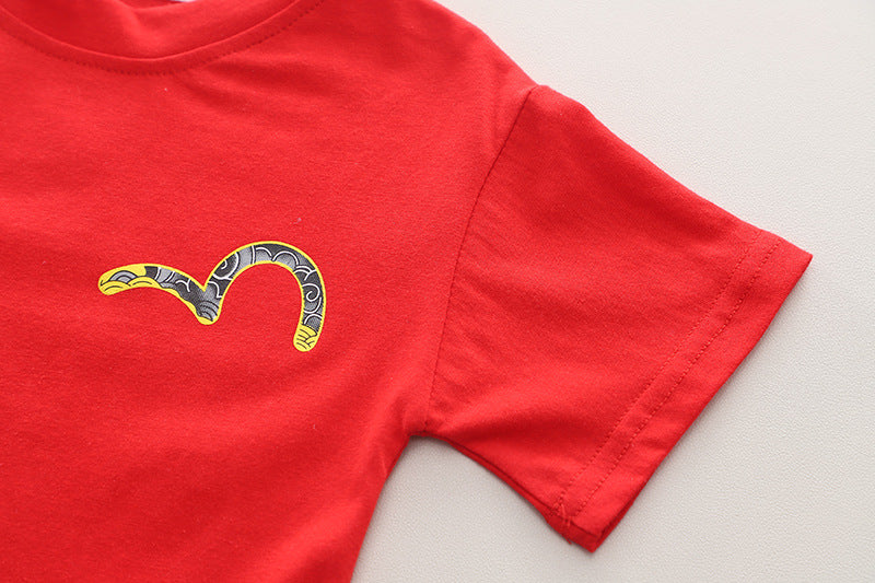 Boys Red & Black Printed T-shirt with Shorts
