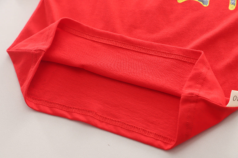 Boys Red & Black Printed T-shirt with Shorts