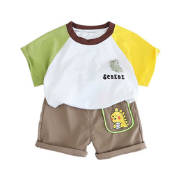 Boys Yellow & White Printed T-shirt with Shorts