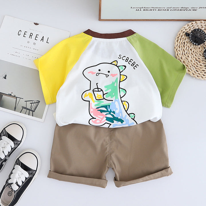 Boys Yellow & White Printed T-shirt with Shorts