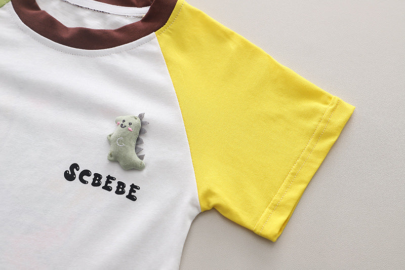 Boys Yellow & White Printed T-shirt with Shorts