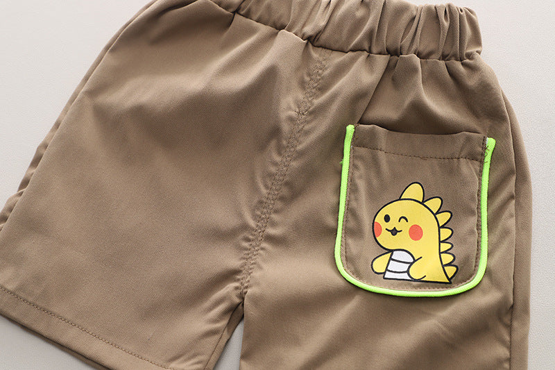 Boys Yellow & White Printed T-shirt with Shorts
