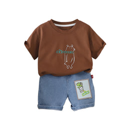 Boys Printed Round Neck T-shirt with Shorts