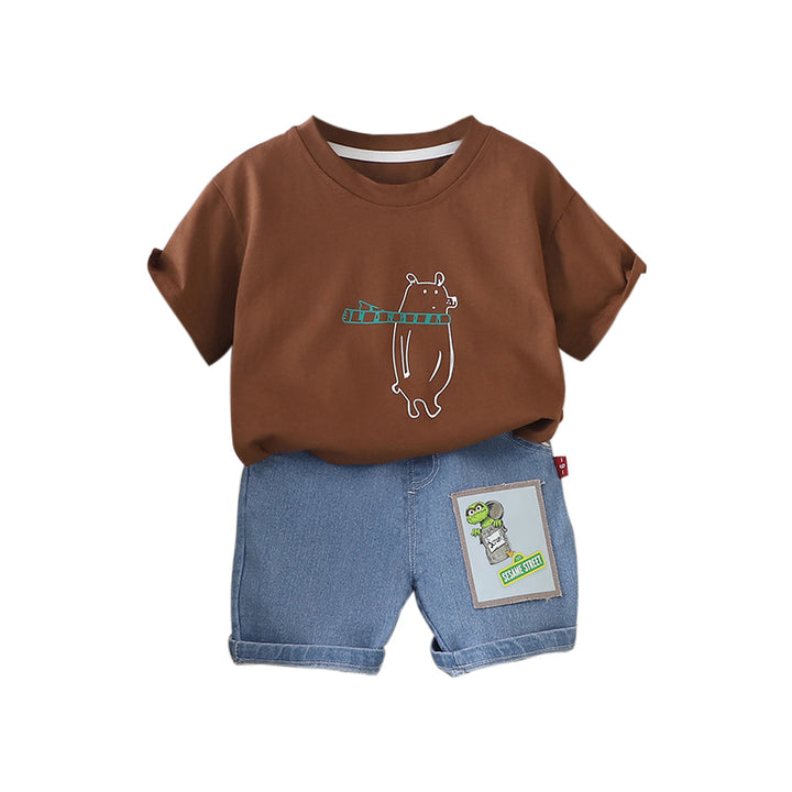 Boys Printed Round Neck T-shirt with Shorts