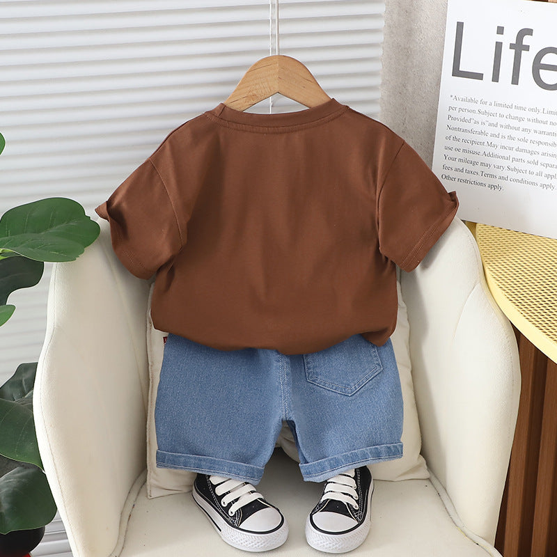 Boys Printed Round Neck T-shirt with Shorts