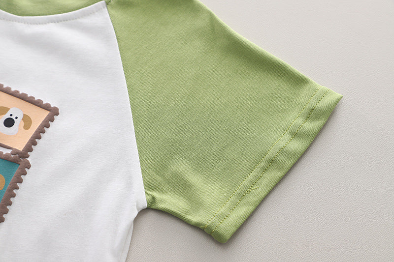 Boys Green & white Graphic Printed Raglan Sleeves T-shirt & Shorts