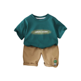 Boys Printed Round Neck Short Sleeves T-shirt With Shorts