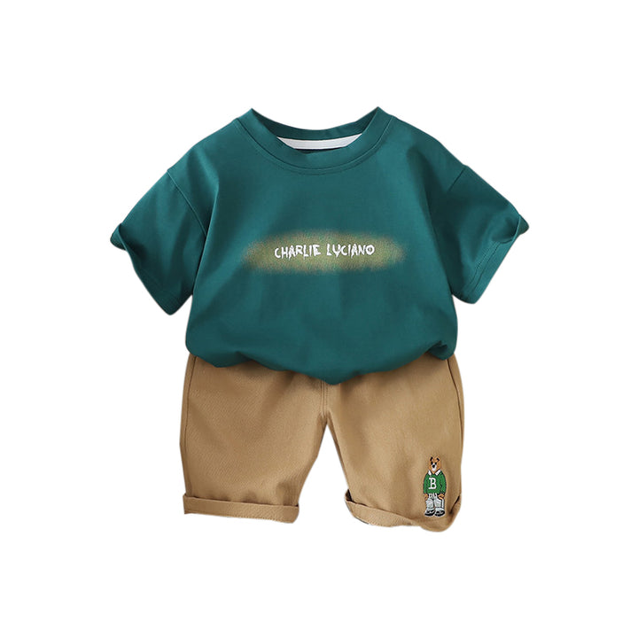 Boys Printed Round Neck Short Sleeves T-shirt With Shorts