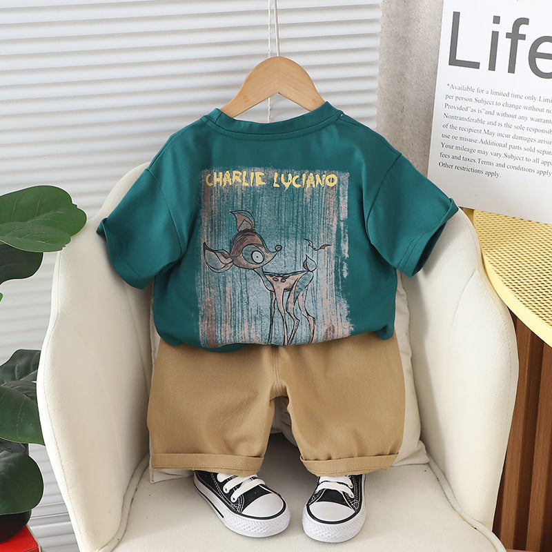 Boys Printed Round Neck Short Sleeves T-shirt With Shorts