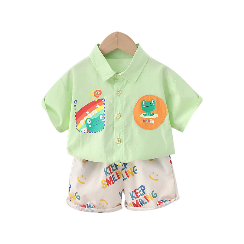 Boys Printed Pure Cotton Shirt With Shorts