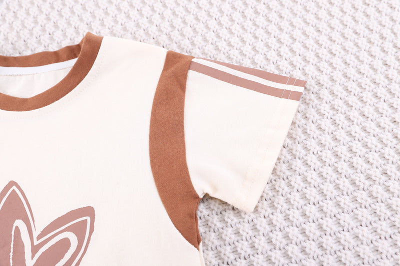 Boys Khaki & Cream Printed T-shirt With Shorts