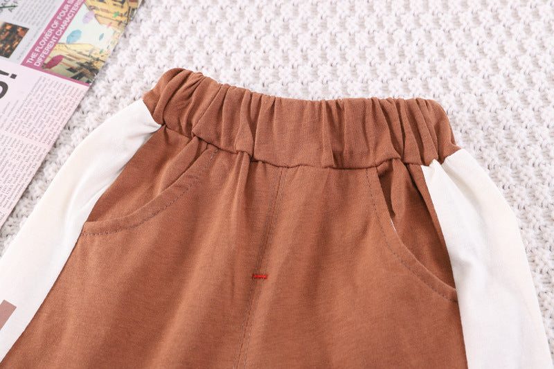 Boys Khaki & Cream Printed T-shirt With Shorts