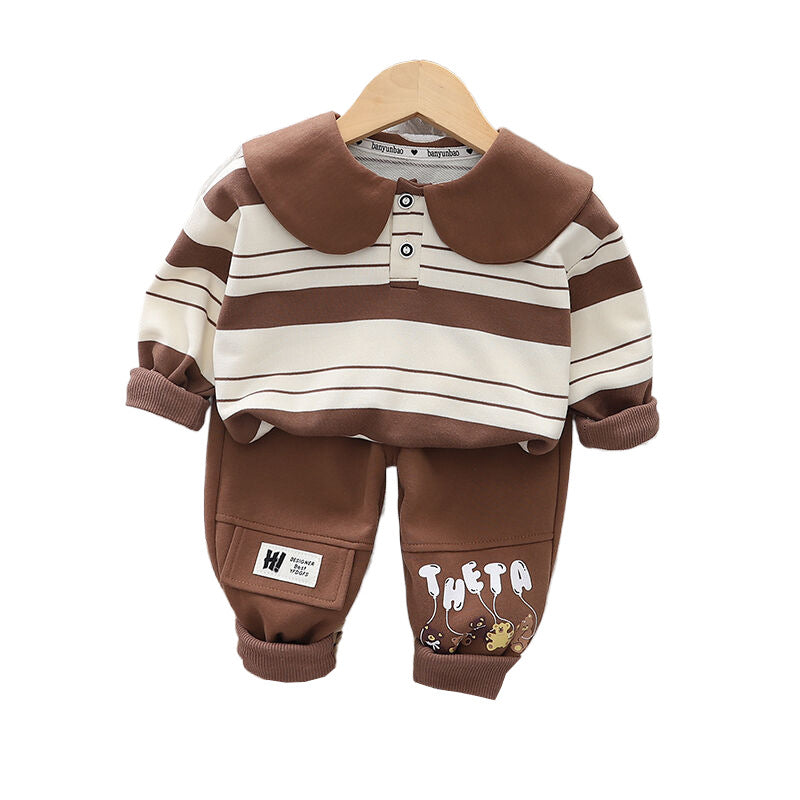Boys Striped Peter Pan Collar Long Sleeves Sweatshirt With Jogger