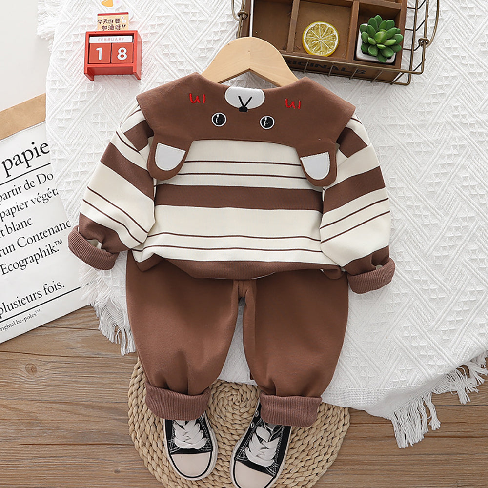 Boys Striped Peter Pan Collar Long Sleeves Sweatshirt With Jogger