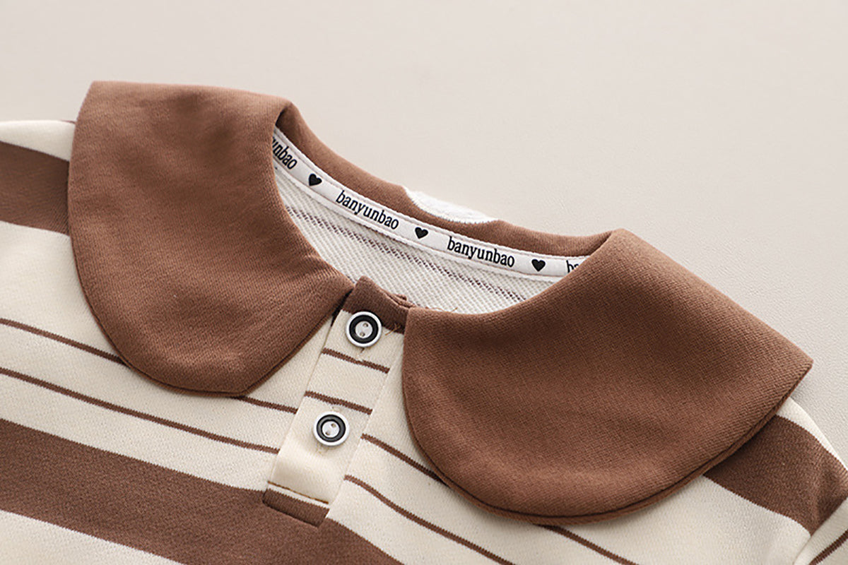 Boys Striped Peter Pan Collar Long Sleeves Sweatshirt With Jogger