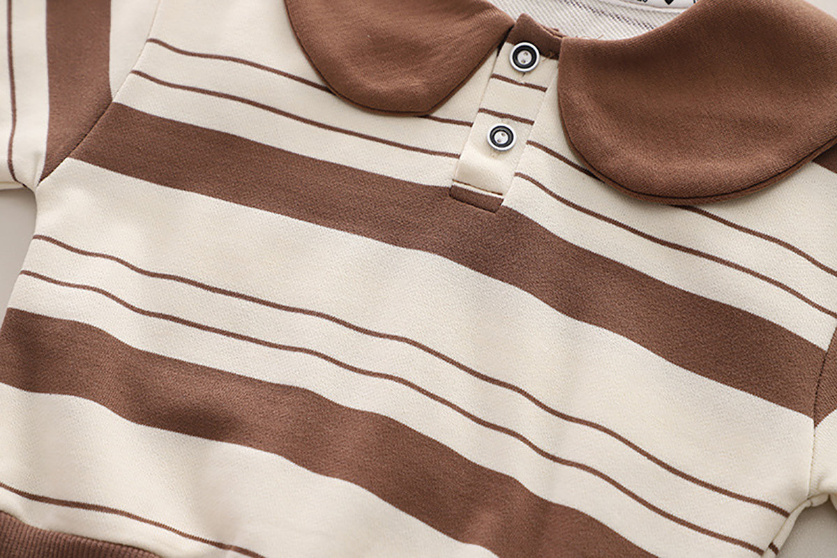 Boys Striped Peter Pan Collar Long Sleeves Sweatshirt With Jogger