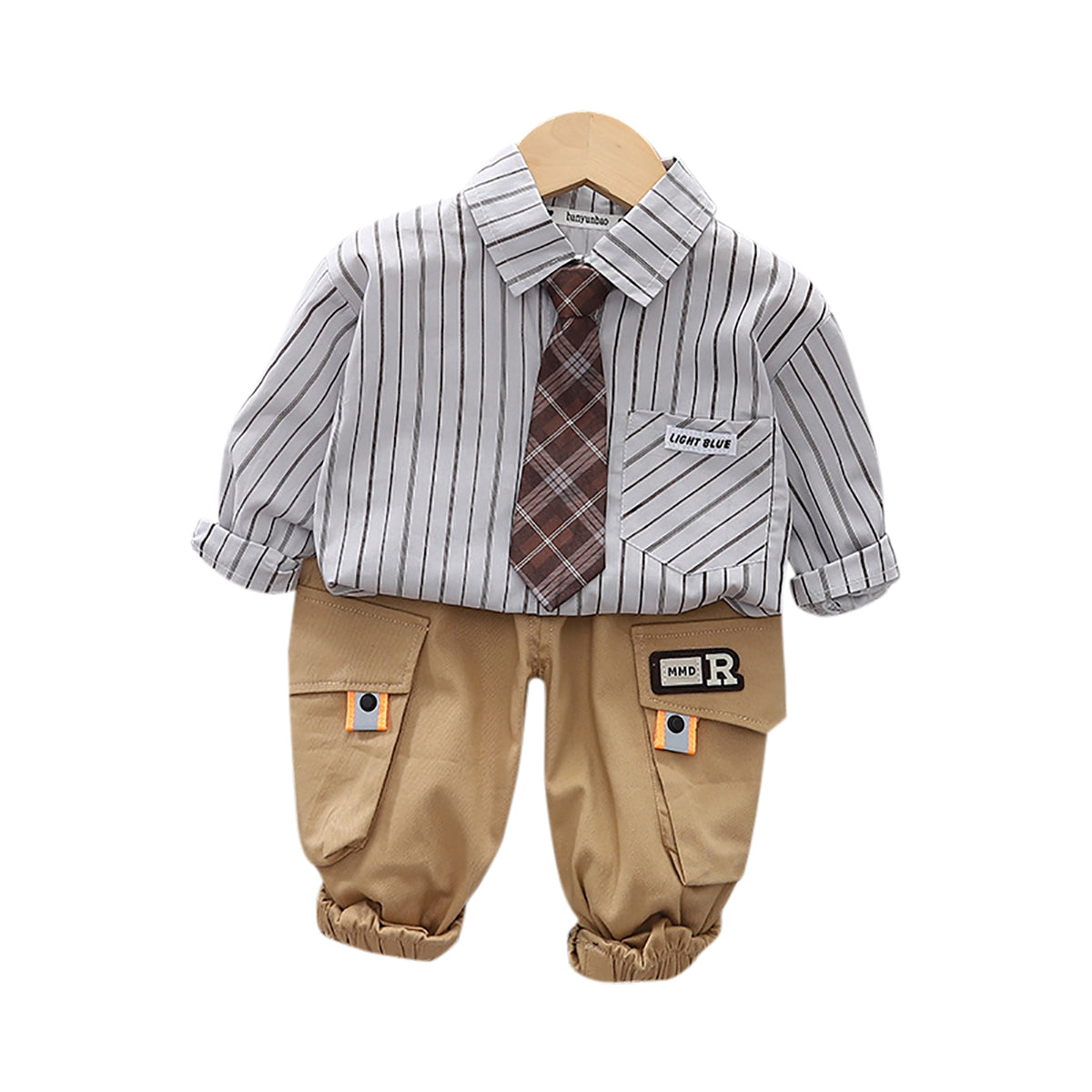 Boys Striped Shirt Collar Long Sleeves Shirt With Jogger