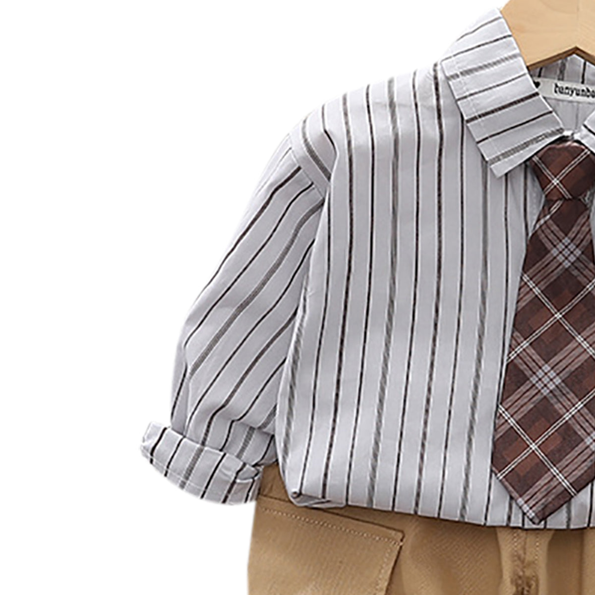 Boys Striped Shirt Collar Long Sleeves Shirt With Jogger