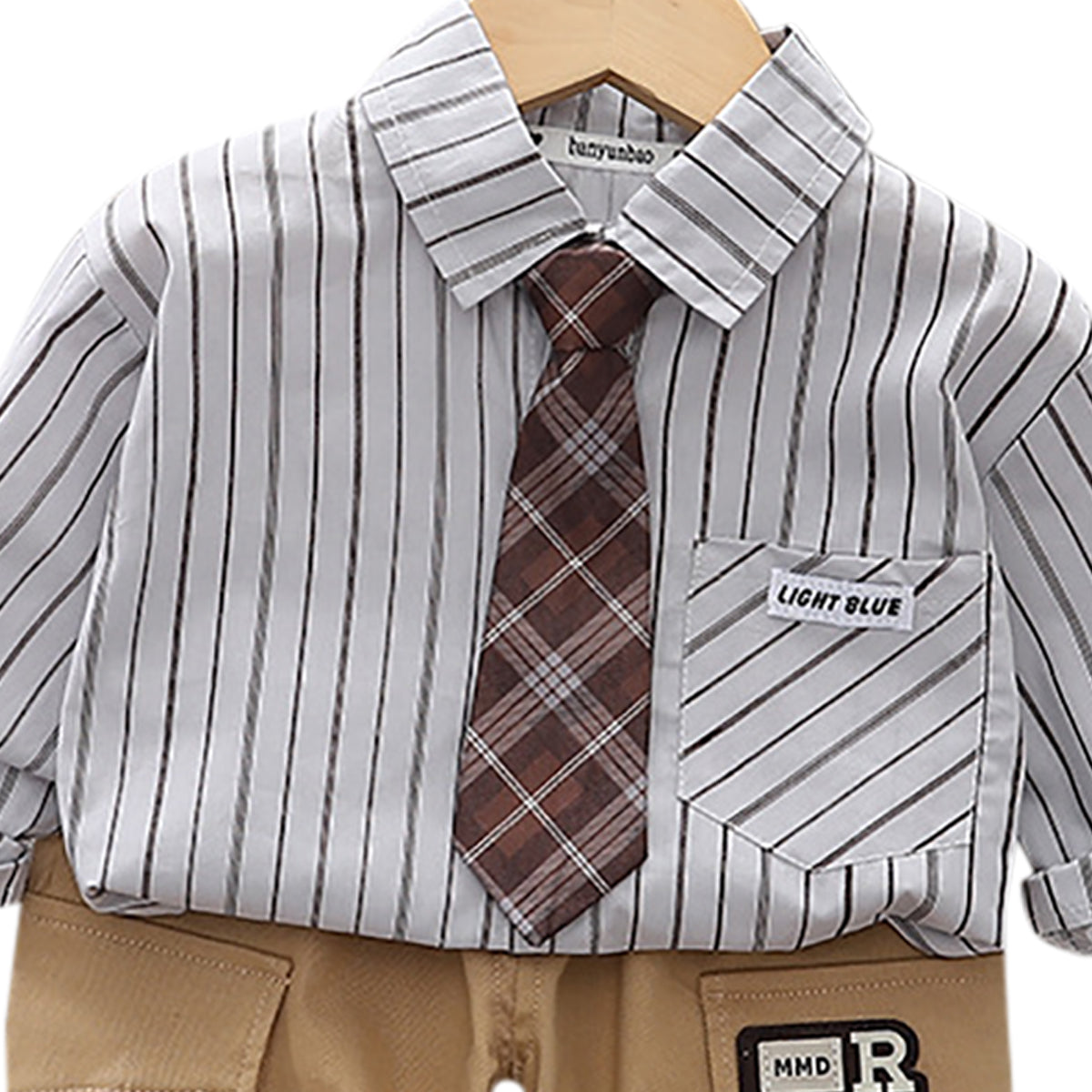 Boys Striped Shirt Collar Long Sleeves Shirt With Jogger