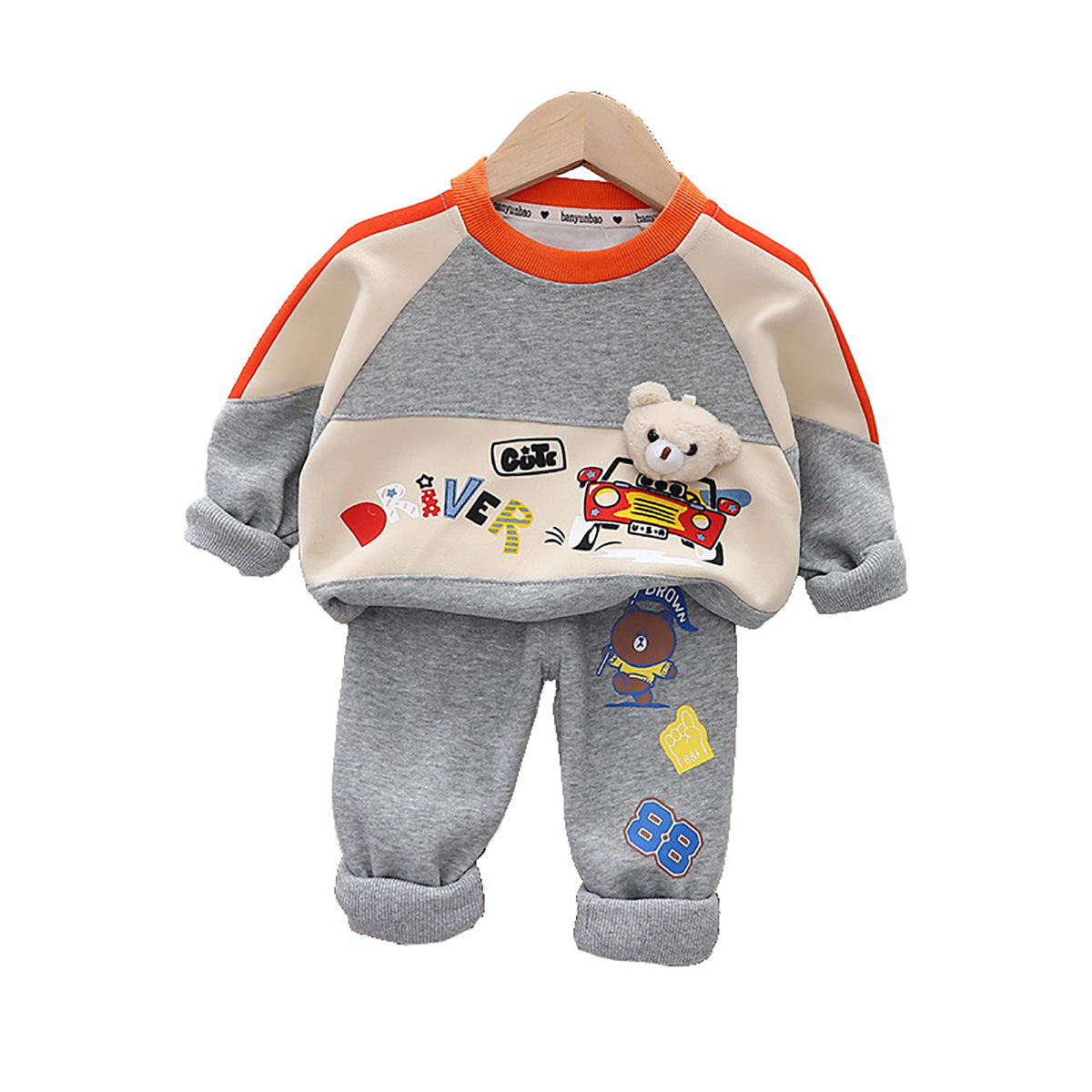 Boys Colourblocked Round Neck Long Sleeves Sweatshirt With Jogger