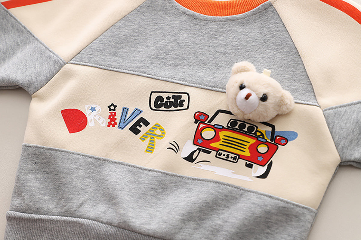 Boys Colourblocked Round Neck Long Sleeves Sweatshirt With Jogger