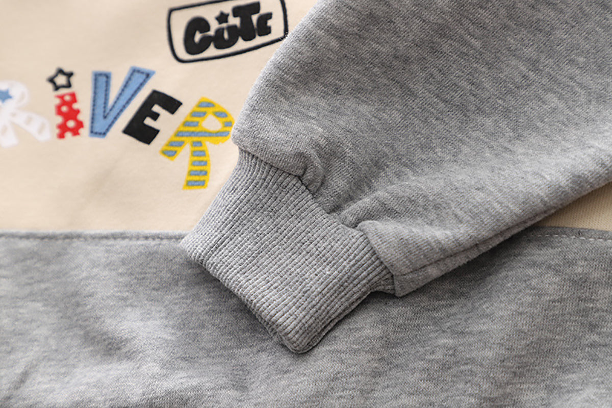 Boys Colourblocked Round Neck Long Sleeves Sweatshirt With Jogger