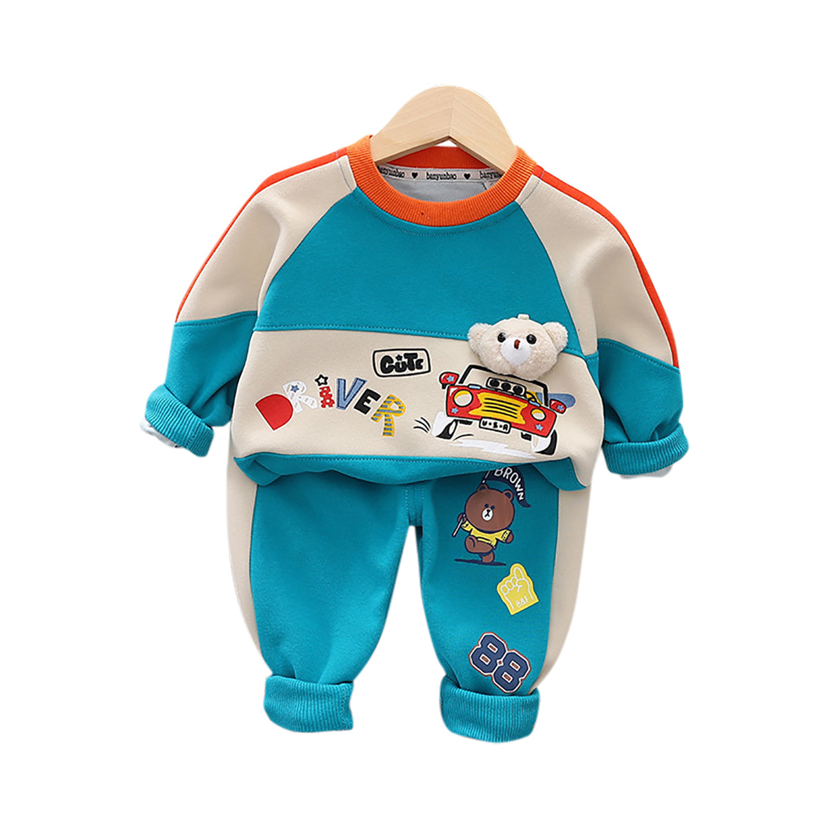 Boys Blue & Cream Coloured Colourblocked T-shirt with Pyjamas
