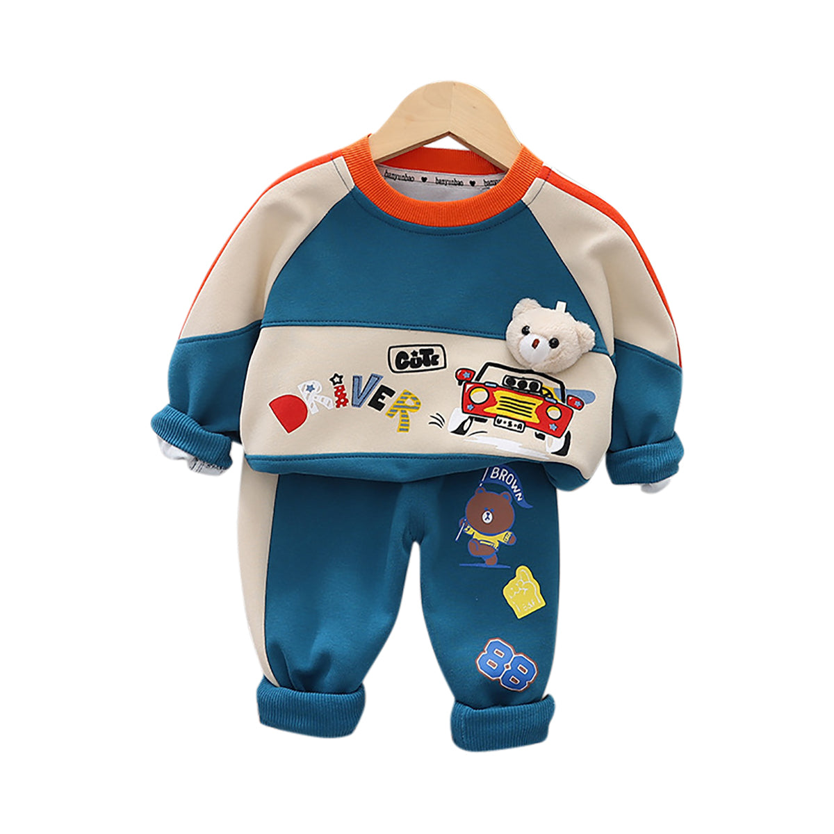 Boys Colourblocked Round Neck Long Sleeves Sweatshirt With Jogger
