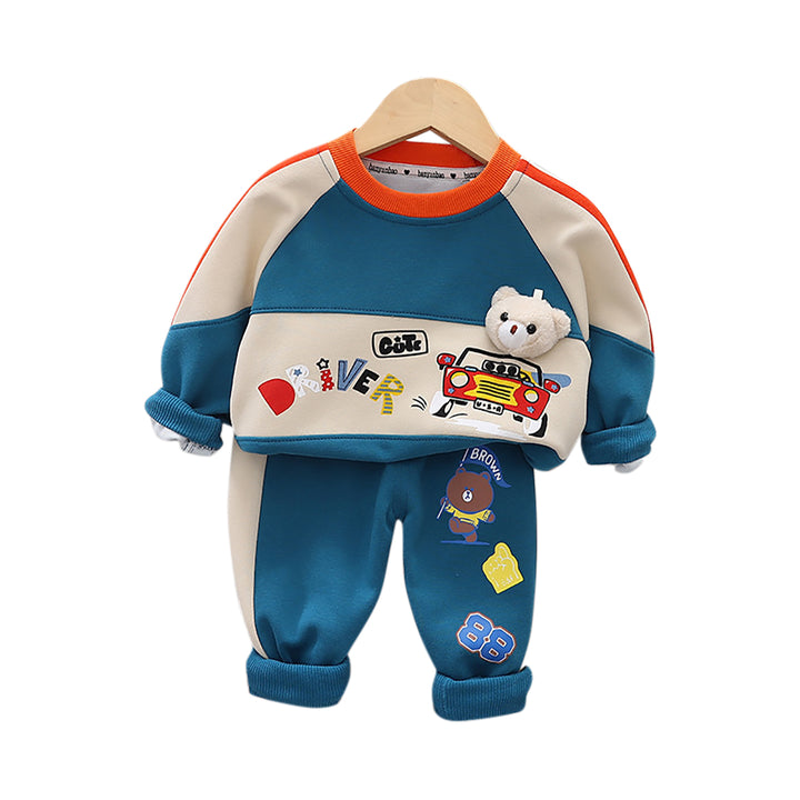 Boys Colourblocked Round Neck Long Sleeves Sweatshirt With Jogger