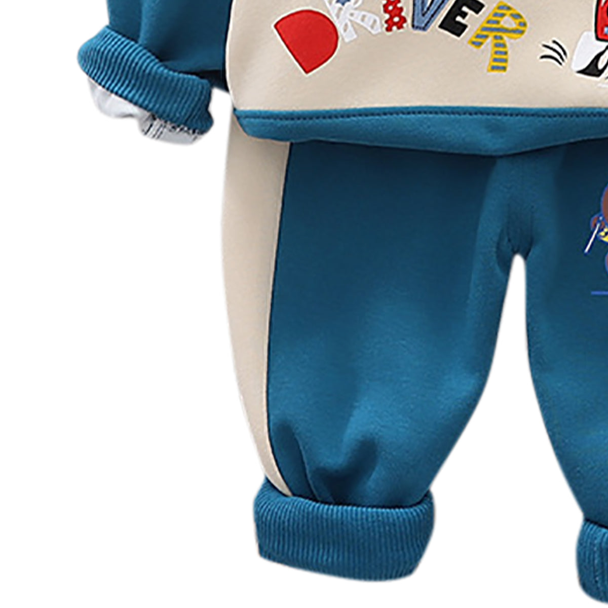 Boys Colourblocked Round Neck Long Sleeves Sweatshirt With Jogger