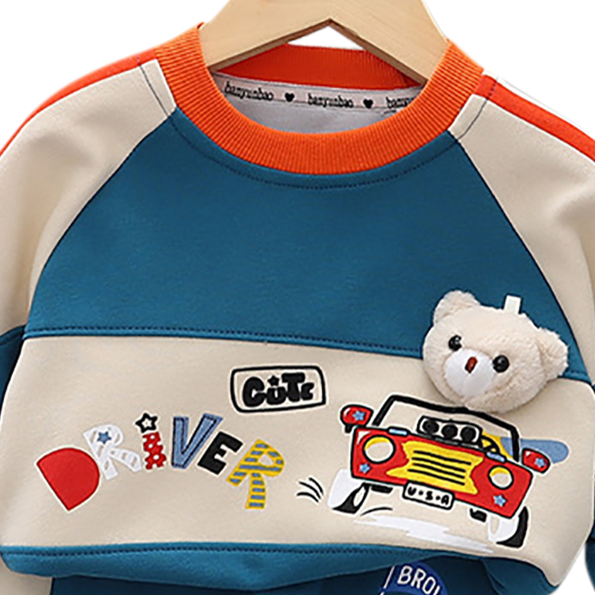Boys Colourblocked Round Neck Long Sleeves Sweatshirt With Jogger