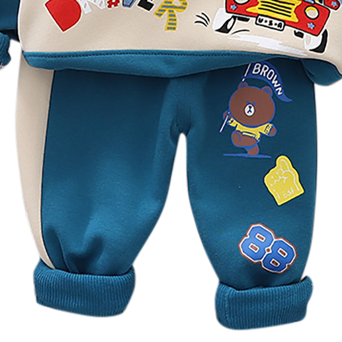 Boys Colourblocked Round Neck Long Sleeves Sweatshirt With Jogger