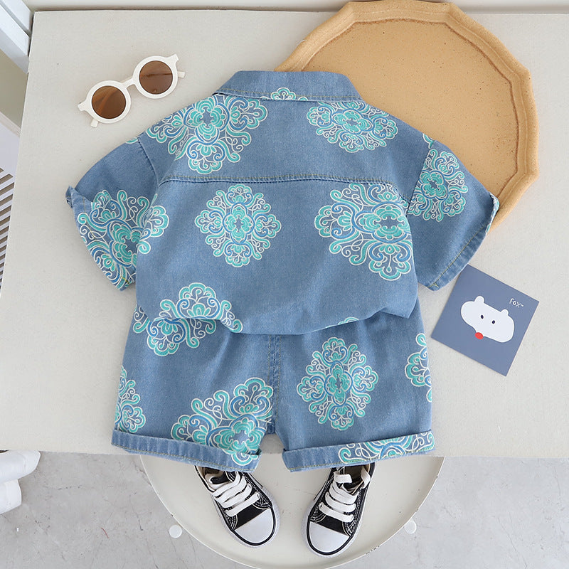 Boys Ethnic Motifs Printed T-shirt With Shorts
