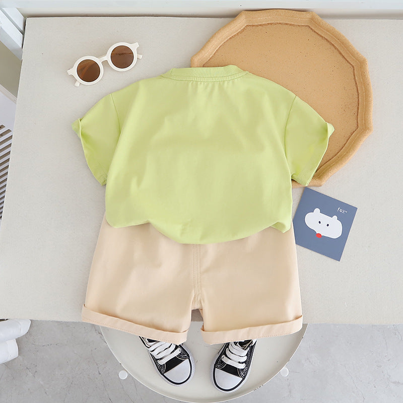 Boys Green Graphic Printed T-shirt With Shorts