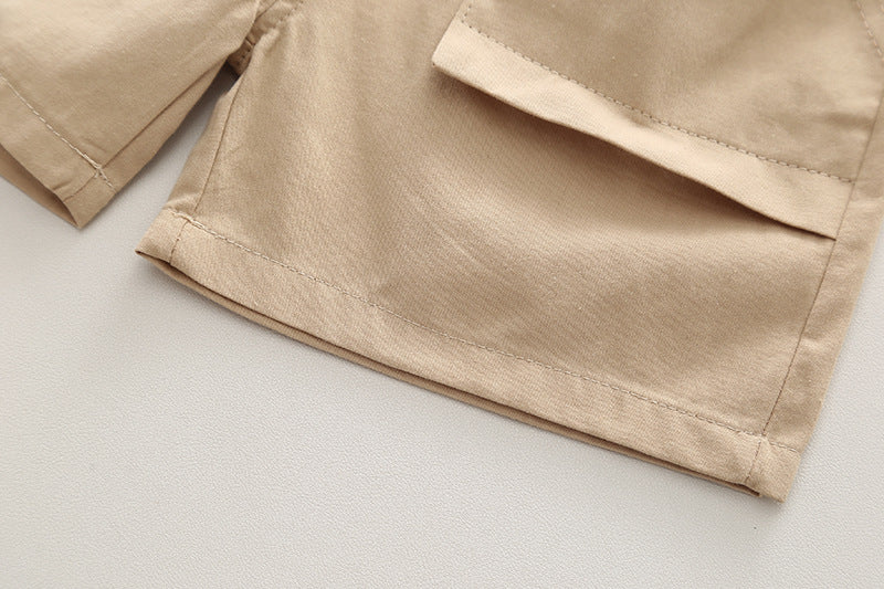Boys Khaki & White Printed T-shirt with Shorts