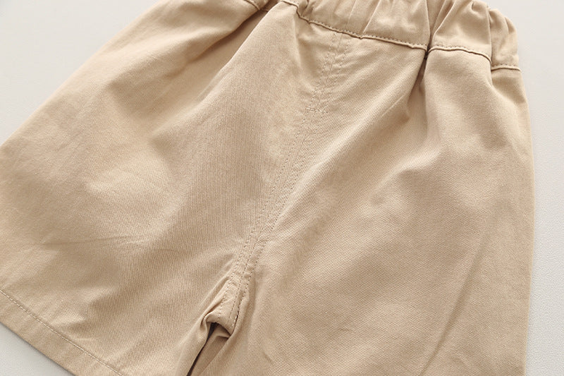 Boys Khaki & White Printed T-shirt with Shorts