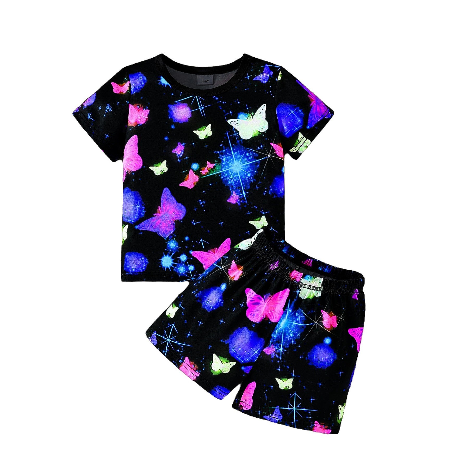 Girls Printed Round Neck T-shirt with Shorts