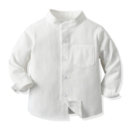 Unisex Kids Solid Band Collar Casual Shirt