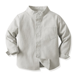 Unisex Kids Solid Band Collar Casual Shirt