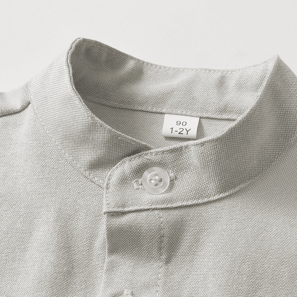 Unisex Kids Solid Band Collar Casual Shirt