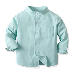 Unisex Kids Solid Band Collar Casual Shirt